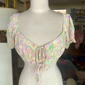 Target Wild Fable flower print cropped blouse with front ties (size medium)